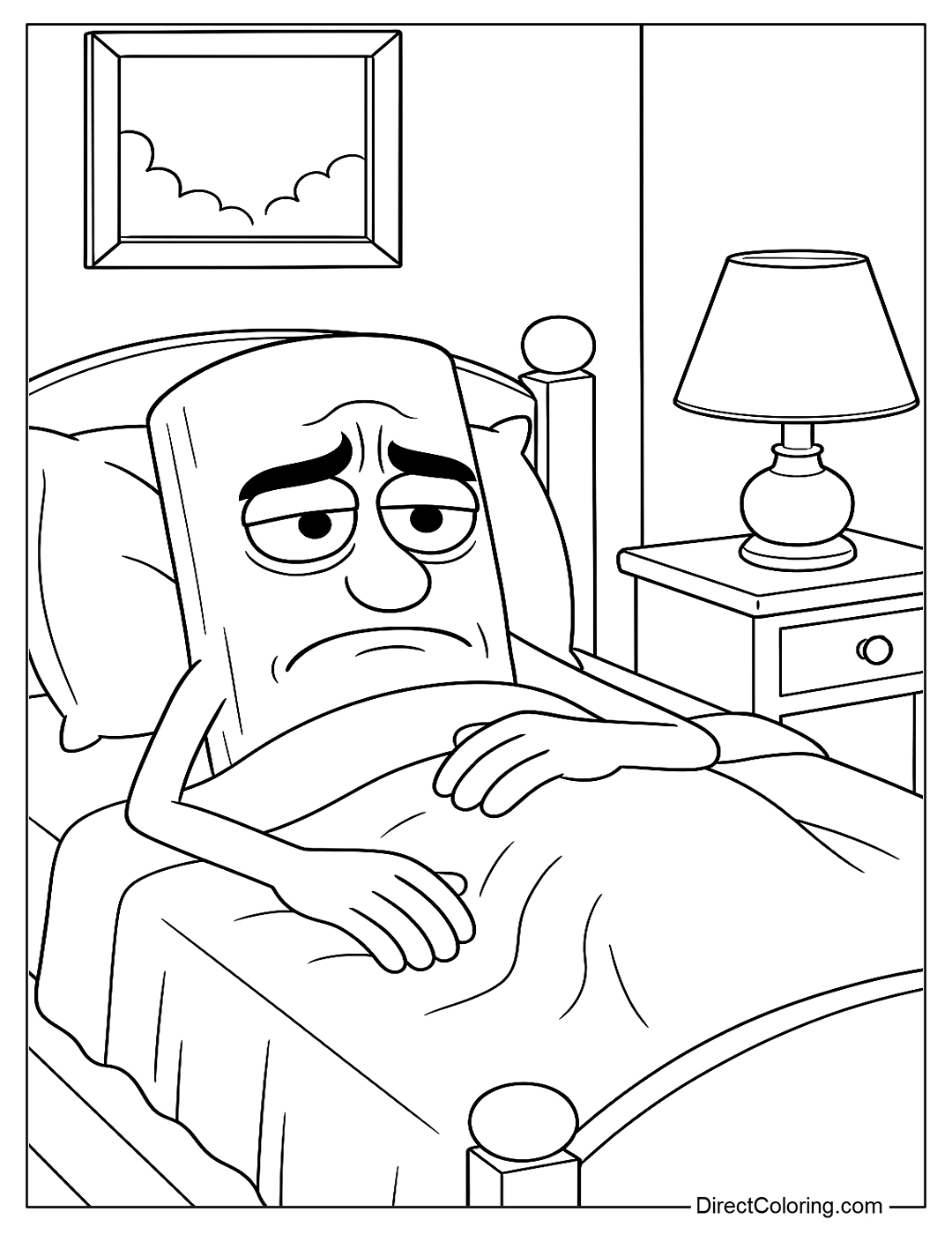 Tung Tung Tung Sahur in Bed Coloring Page Free